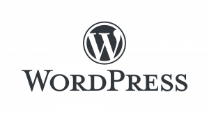 Wordpress logo. It shows a W inside a circle, with the word WordPress below it.