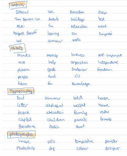 Screenshot of a notebook showing some of the exercises in the naming book