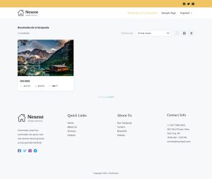 Grid view. The website follows the same design as the main page. The properties are shown in a grid, with an image at the top and the main details below the image.
